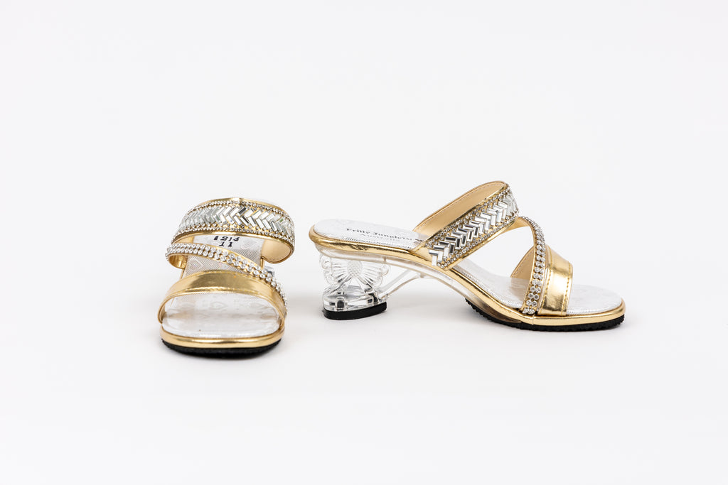 Frilly Jungle Gold Disco Mule