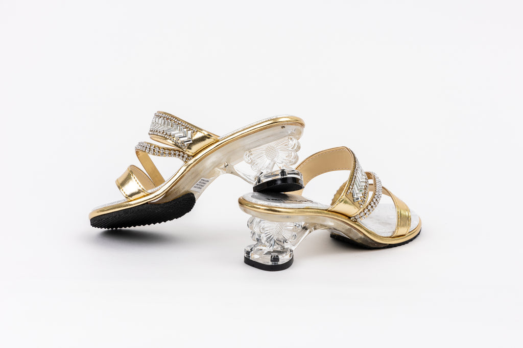 Frilly Jungle Gold Disco Mule