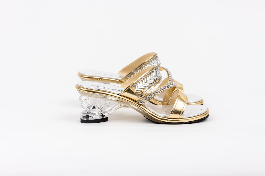 Frilly Jungle Gold Disco Mule